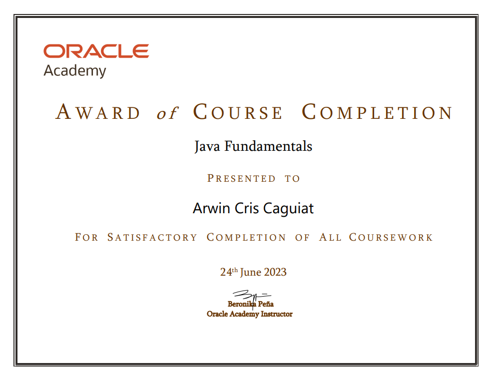 Java Certificate